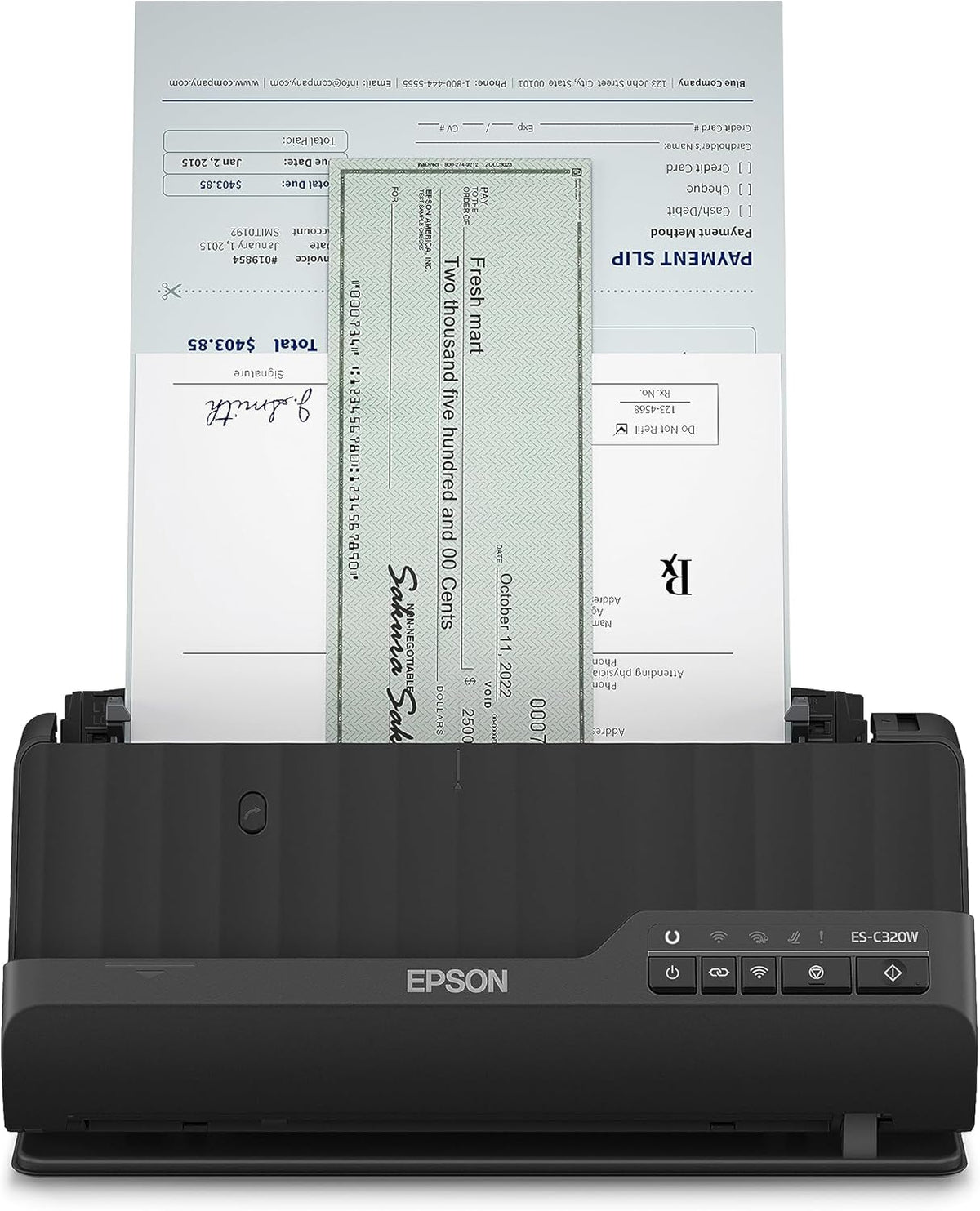 Epson Wi-Fi Scanner ES-C320W, kompakter A4 Business Scanner mit geringem Stromverbrauch, Duplex-Einzugscanner mit vielseitiger Medienverarbeitung, schwarz