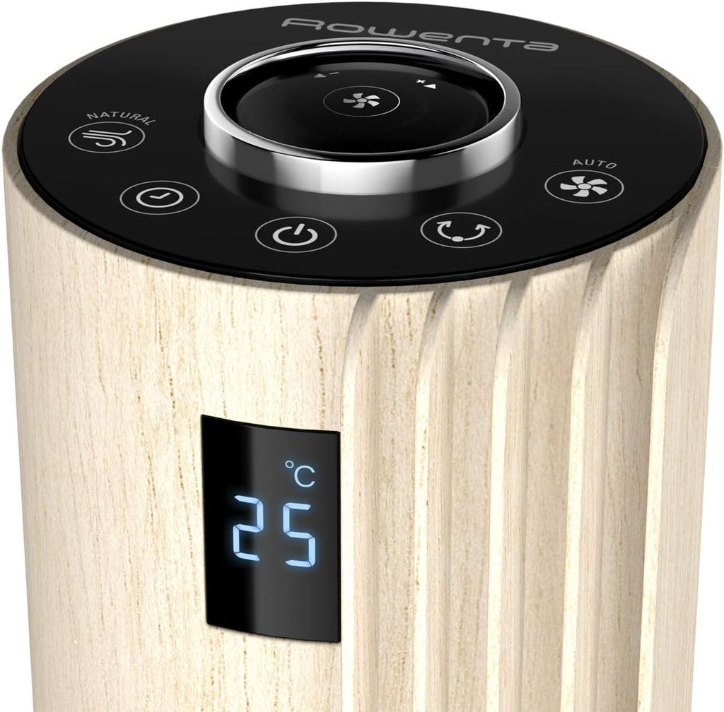 Rowenta Turmventilator Urban Cool VU6770 | Holzoptik | 3 Geschwindigkeiten | Automatische Oszillation | Fernbedienung | Timer | Auto-Modus