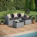 STEELSØN Zethora Rattan Gartenmöbel Set 3-TLG. – Outdoor Sitzgruppe für Garten/Terrasse/Balkon – Gartenlounge mit 3er-Sofa, Hocker & Tisch – Sitzgarnitur Set grau/anthrazit für 4 Personen