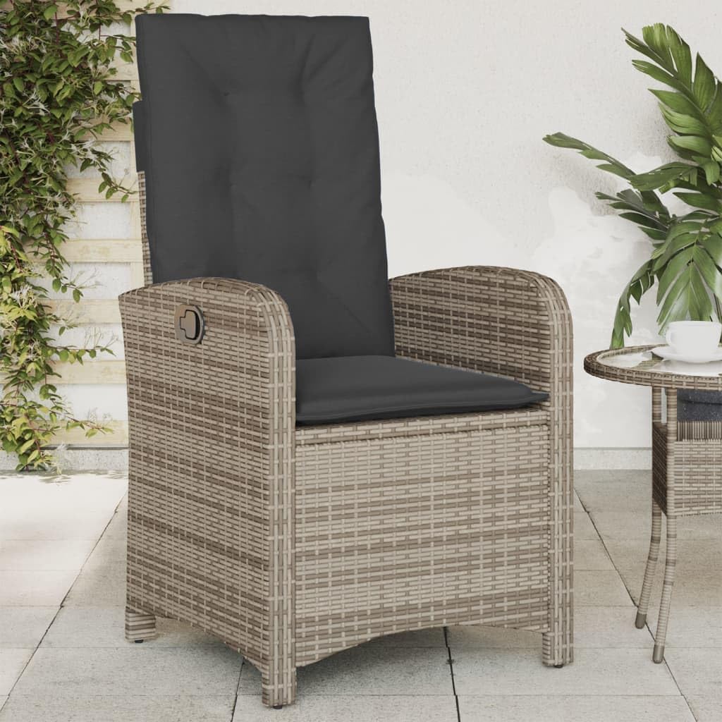 HUAKEHOM Gartensessel mit Kissen 2 STK. Gartenstuhl mit Verstellbarer Rückenlehne Liegestuhl mit Stahlrahmen Sessel Stuhl Relaxsessel Poly Rattan Grau Poly Rattan