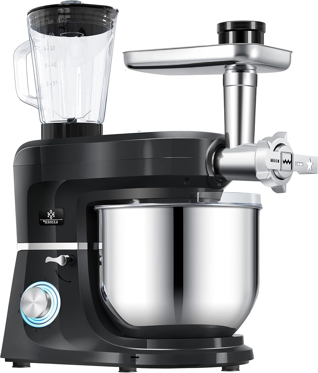 KESSER® 3 in 1 Universal Küchenmaschine K-KM 3000 mit Fleischwolf Knetmaschine Multifunktionale Rührmaschine 5,5L Schüssel mit 3 Rührwerkzeuge, 1,5L Entsafter, Zubehör-Set, Pasta & Gebäckformen