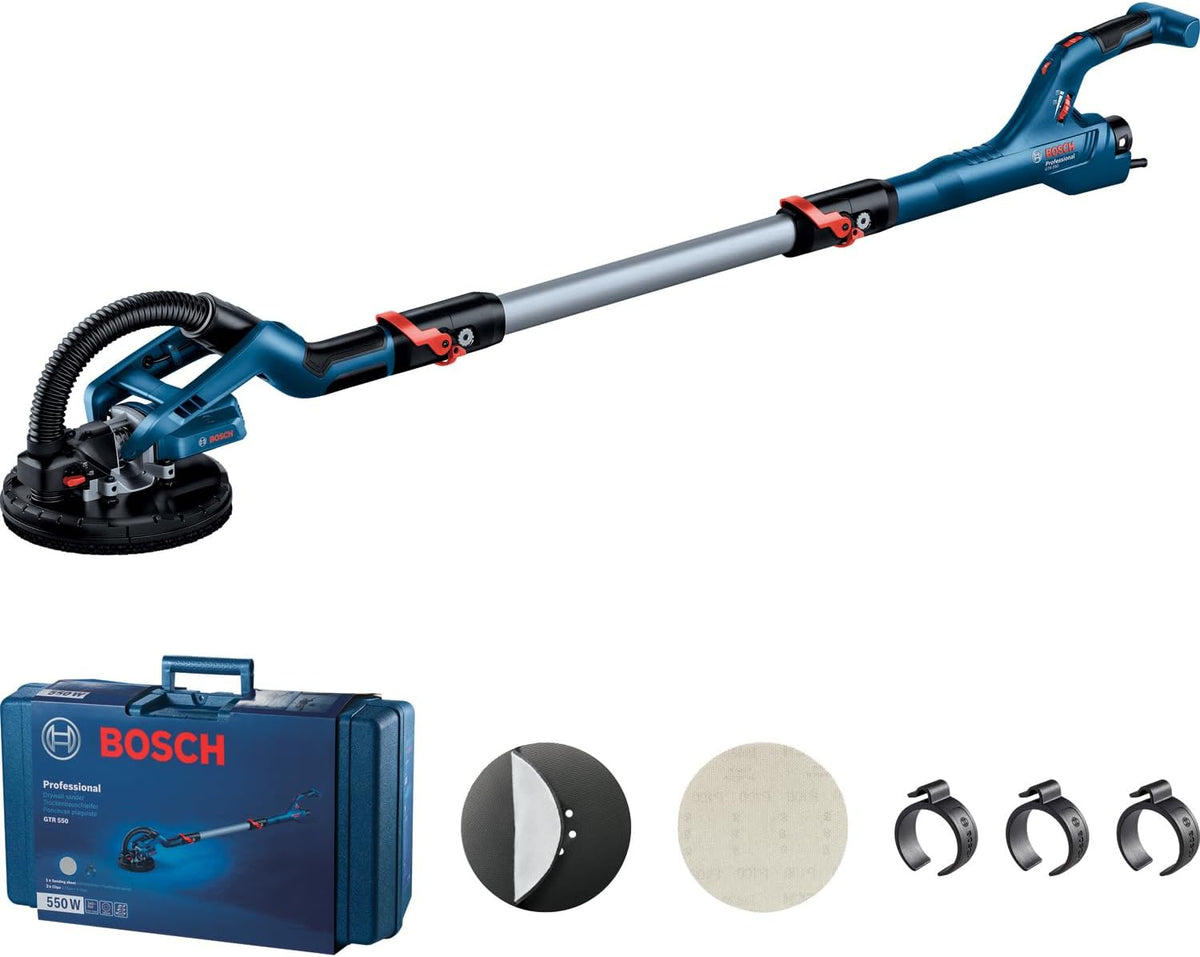 Bosch Professional Trockenbauschleifer GTR 55-225 (550 Watt, Schleifteller-Ø 215mm, inkl. 1x Schleifblatt M480, 1x Schleifteller-Set weich, 3x Kabelclip, Handwerkerkoffer)