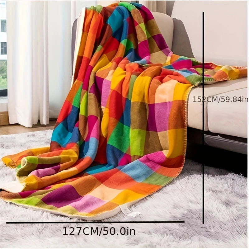 Korallenfleece-Decke – Wendbare, dicke Sherpa-Decke mit farbenfrohem Karomuster