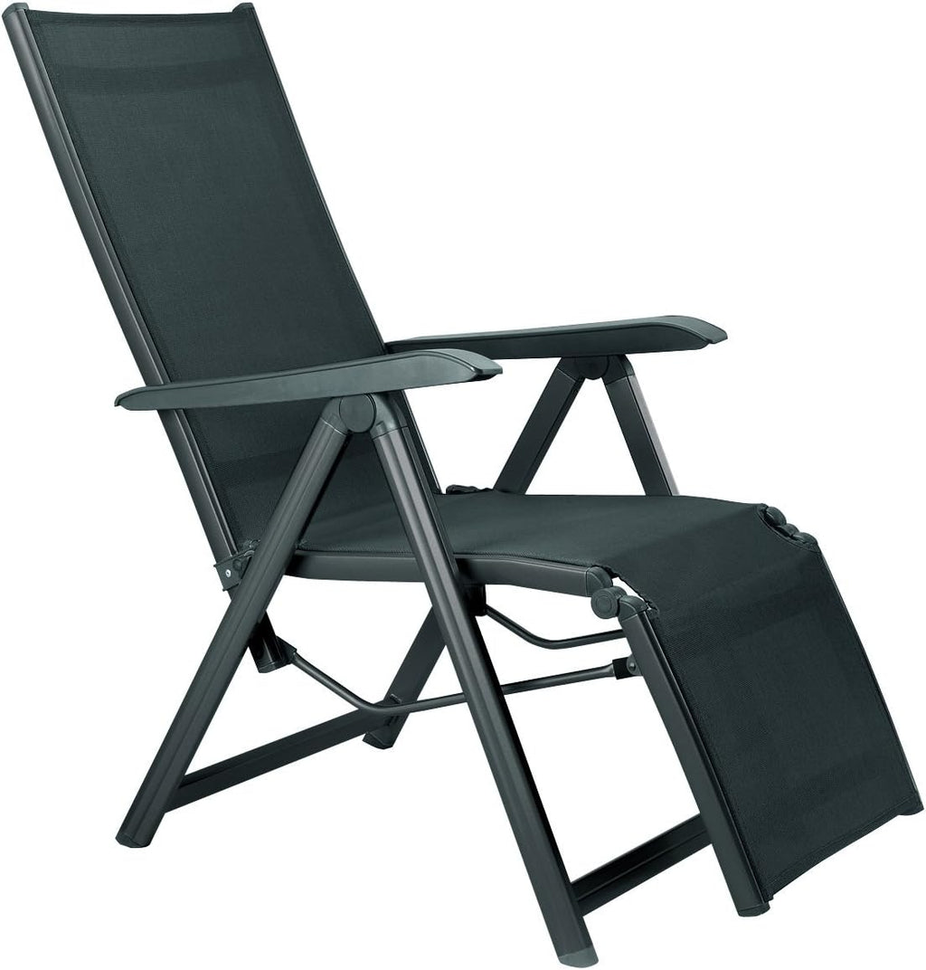 Kettler Relaxsessel Basic Plus – wetterfester Klappstuhl aus Aluminium und mit hautsympathischem Gewebe – verstellbarer Liegestuhl für Terrasse und Garten – anthrazit & anthrazit
