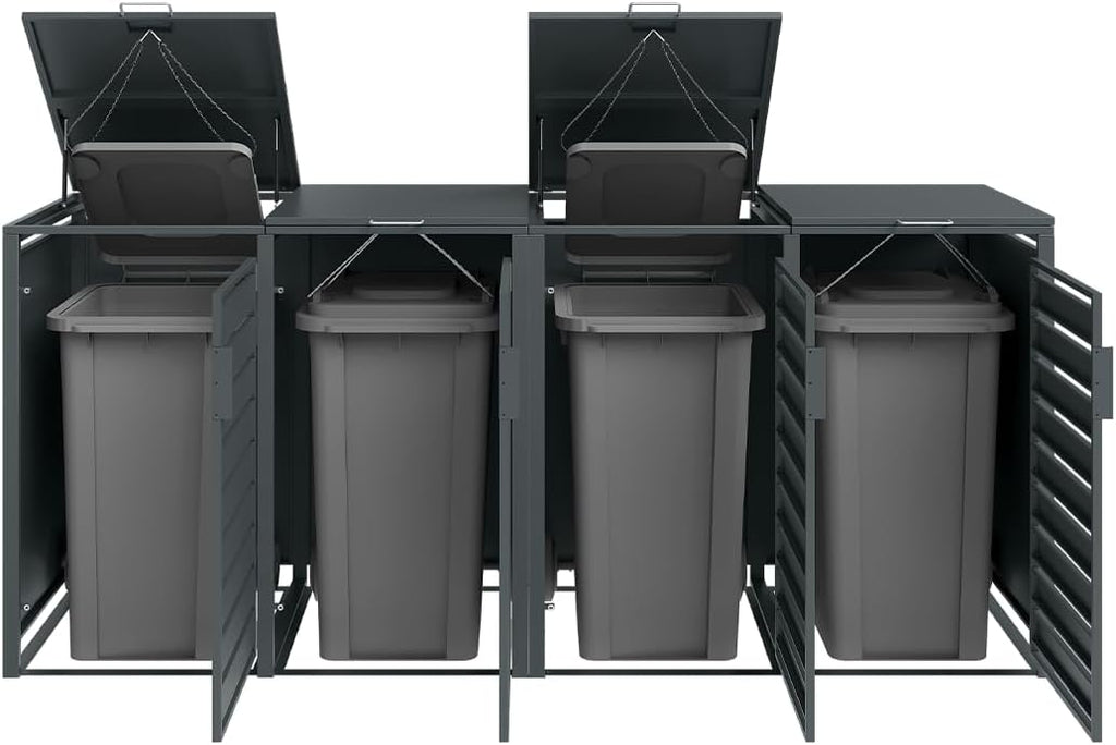 STEELSØN Kestra Mülltonnenbox 4er bis 240L – Mülltonnenverkleidung mit Sichtstreifen aus Stahl – hochwertige Müllcontainer in Anthrazit für 4 Tonnen – Müllbox/Gerätebox wetterfest & UV-beständig