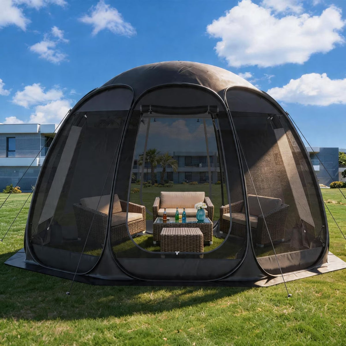 12ft Camping Screen Tent Pop Up Screen House Tent for 8-14