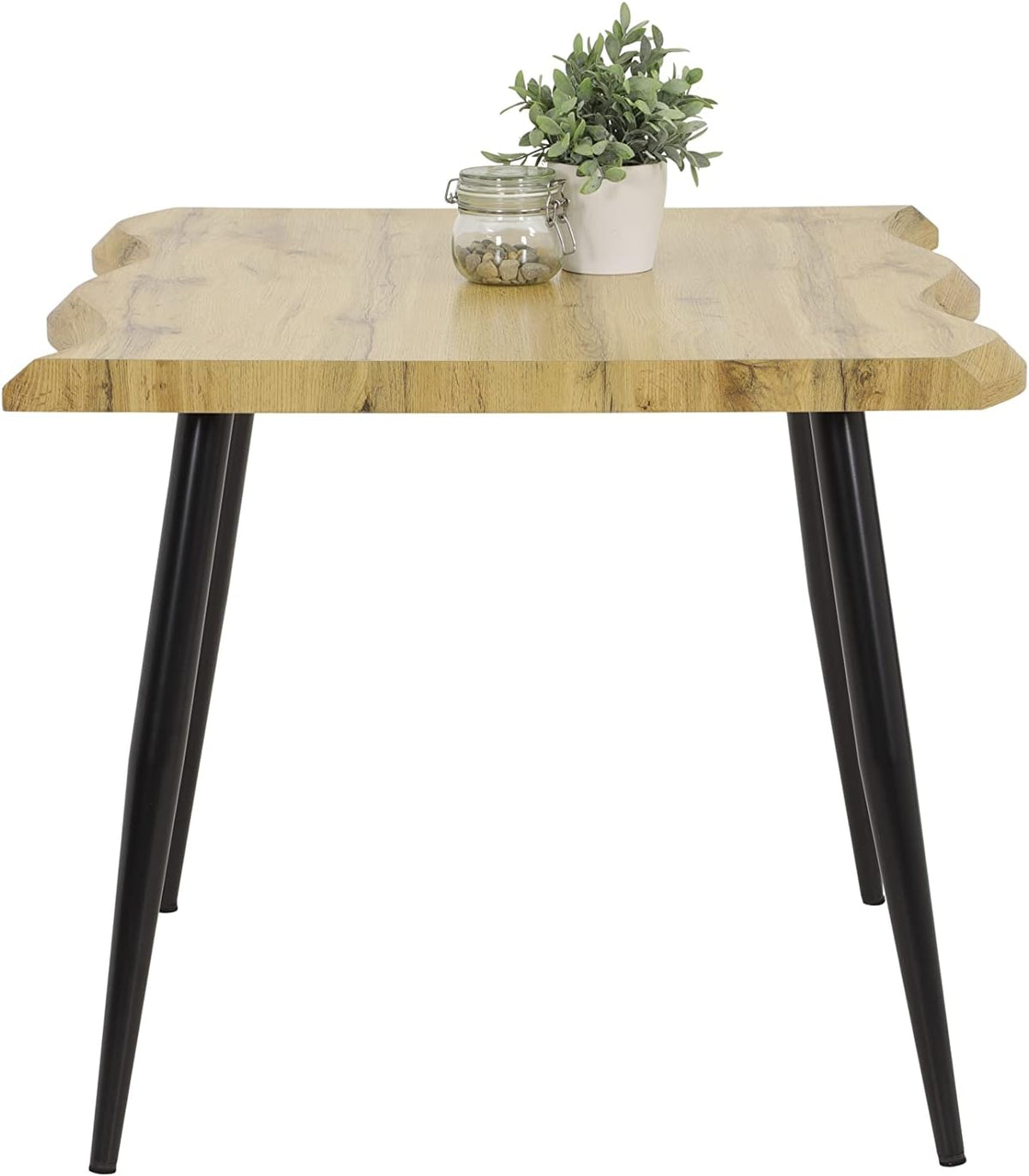 Hela Tische, Esstisch Gabi Baumkantenoptik, quadratisch, Holzwerkstoff/Wabenplatte, Dekor Wildeiche, Rundrohrgestell Schwarz, 90x90cm