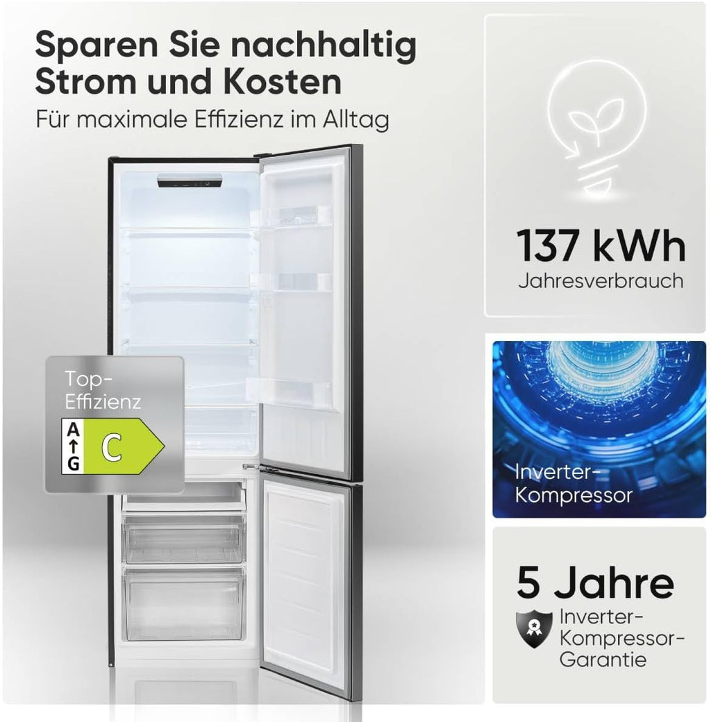 Bomann® Kühlschrank mit Gefrierfach | Energieklasse C | 176cm | LowFrost | 5 Jahre Kompressor-Garantie | Kühl Gefrierkombination leise | Türanschlag wechselbar | Kühlgefrierkombi | KG 7369 schwarz