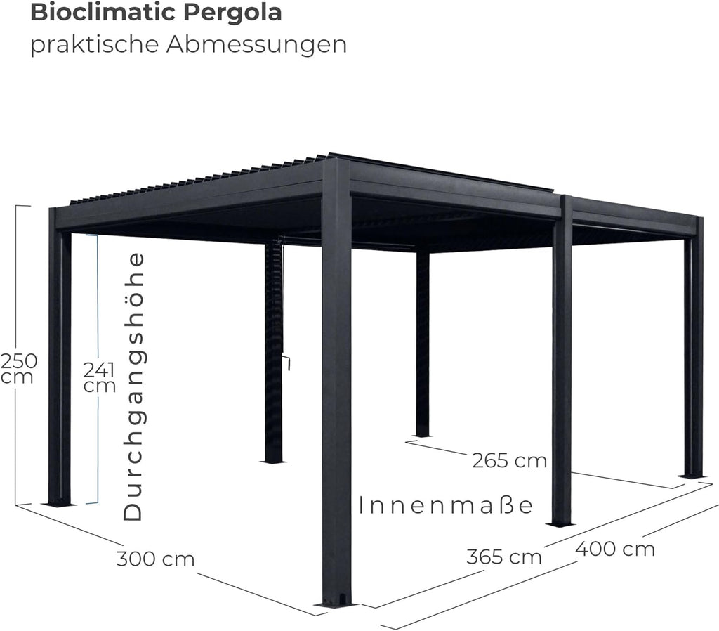 Lamellen Pergola Bioclimatic Aluminium | Pavillon verstellbares Lamellendach 4x3m wasserdicht | freistehend anthrazit pulverbeschichtet