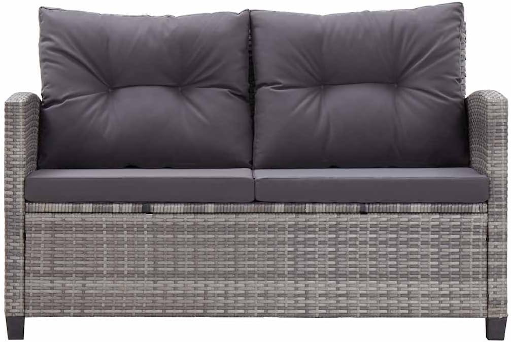 vidaXL Gartensofa 2-Sitzer mit Kissen Lounge Sofa Gartenmöbel Gartenbank Bank Rattansofa Balkon Terrasse Garten Grau 124cm Poly Rattan