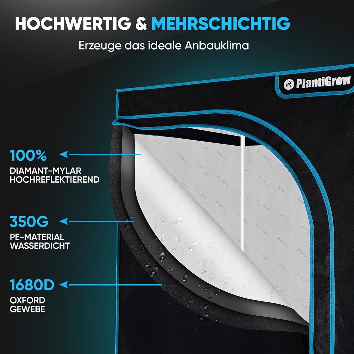 Growzelt Komplettset – Indoor Gewächshaus mit 150W Vollspektrum LED Lampe (Dimmbar), 1680D, Carbon-Filter, Inline-Kanalventilator, Abluftschlauch (80x80x180cm)