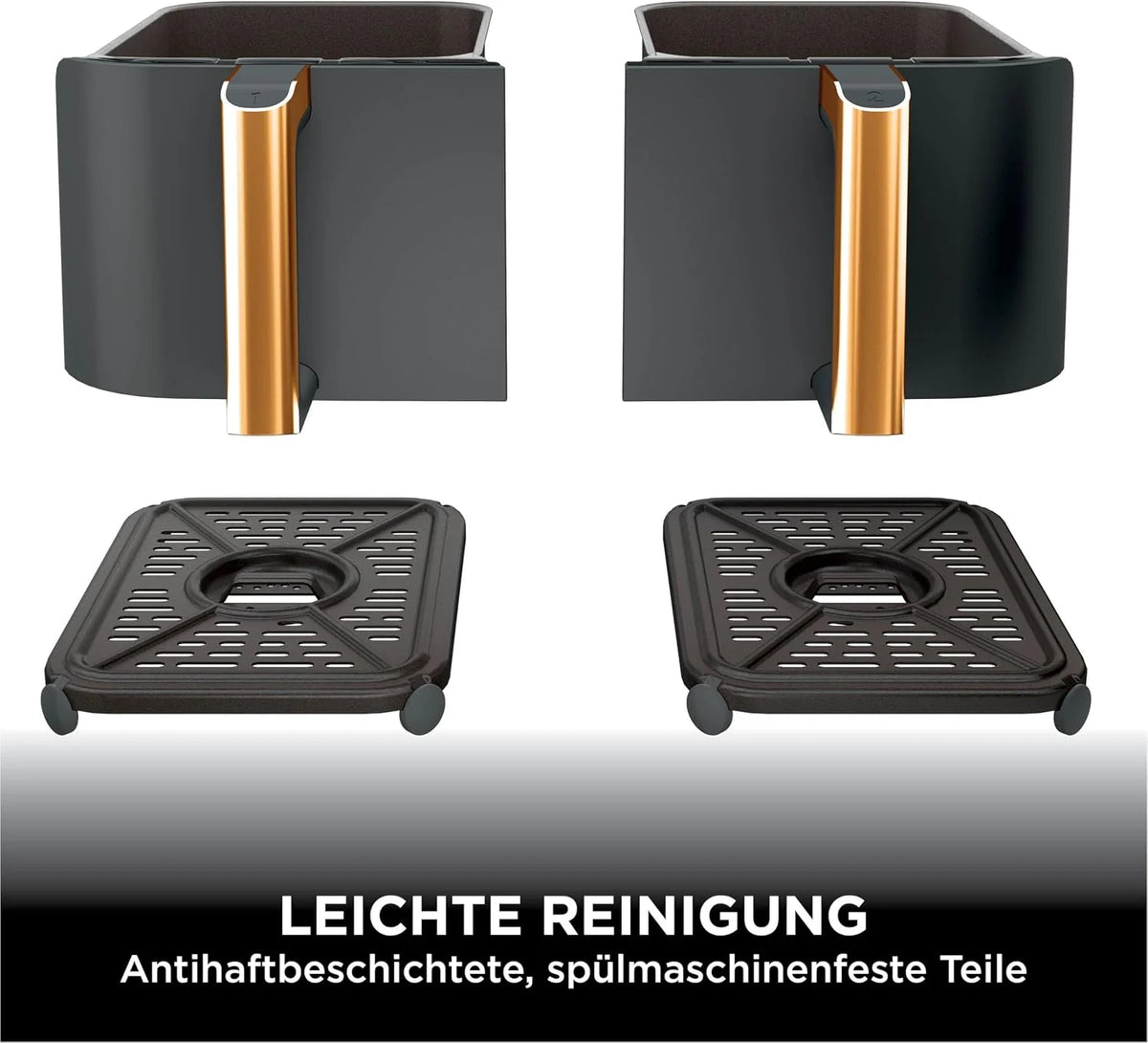 Ninja AF400EUCP Foodi MAX Dual Zone Heißluftfritteuse 9,5L – 6 Funktionen, 2470W, Kupfer/Schwarz