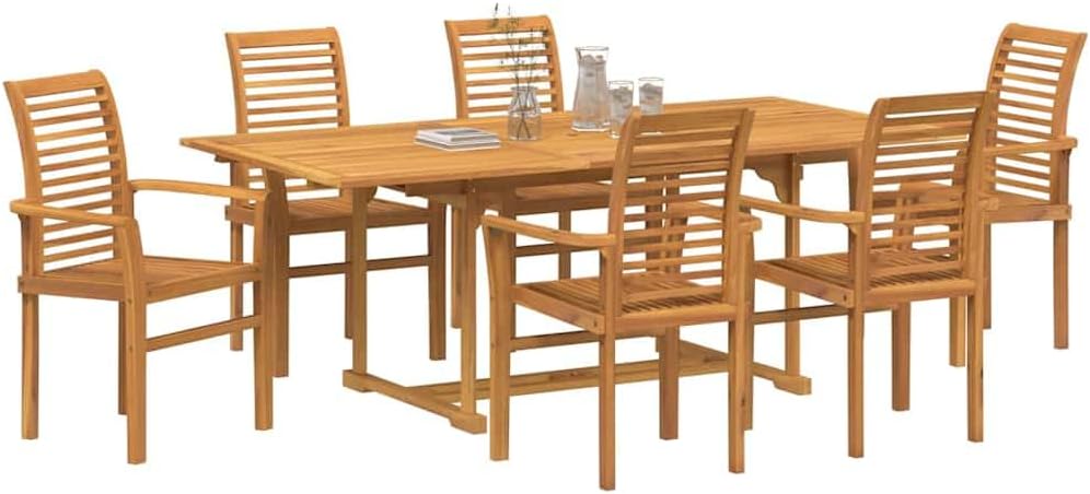 Gartentisch Teak 200x100 cm ausziehbar inkl. 6 Stühle für Balkon & Garten, massives Teakholz, wetterbeständige Outdoor Essgruppe, Modernes Design für Terrasse und Lounge