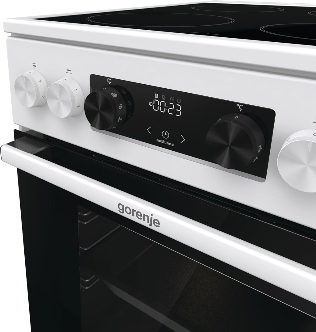 Gorenje GEC5C43WGAMZ Elektro-Standherd mit Glaskeramik-Kochfeld / 50 cm / 70 Liter/Schnellaufheizung/Pizzamodus 300°C/Auftauen/AquaClean/Ergonomische Knebel/ 8 Beheizungsarten/weiß