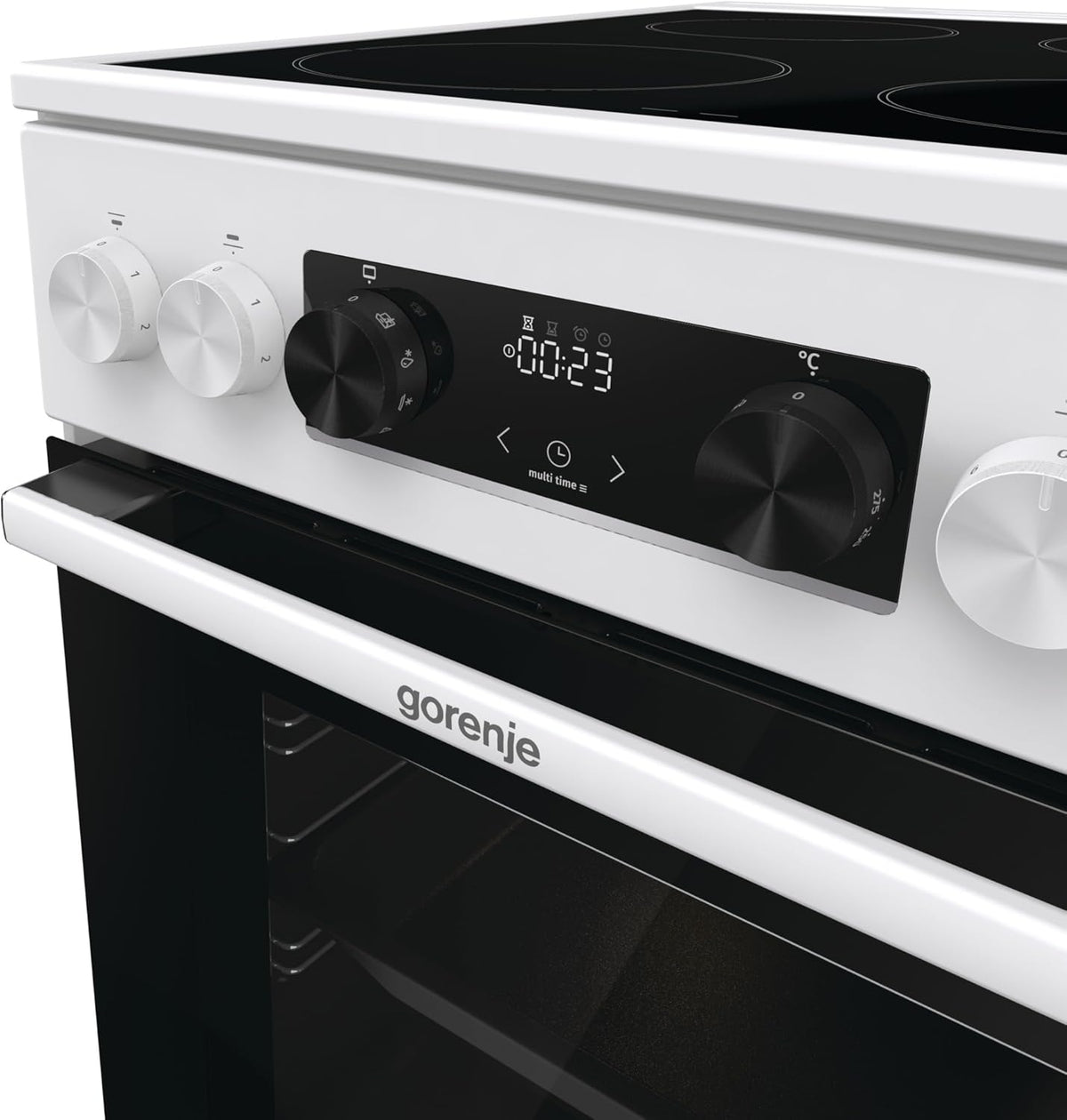 Gorenje GEC5C43WGAMZ Elektro-Standherd mit Glaskeramik-Kochfeld / 50 cm / 70 Liter/Schnellaufheizung/Pizzamodus 300°C/Auftauen/AquaClean/Ergonomische Knebel/ 8 Beheizungsarten/weiß