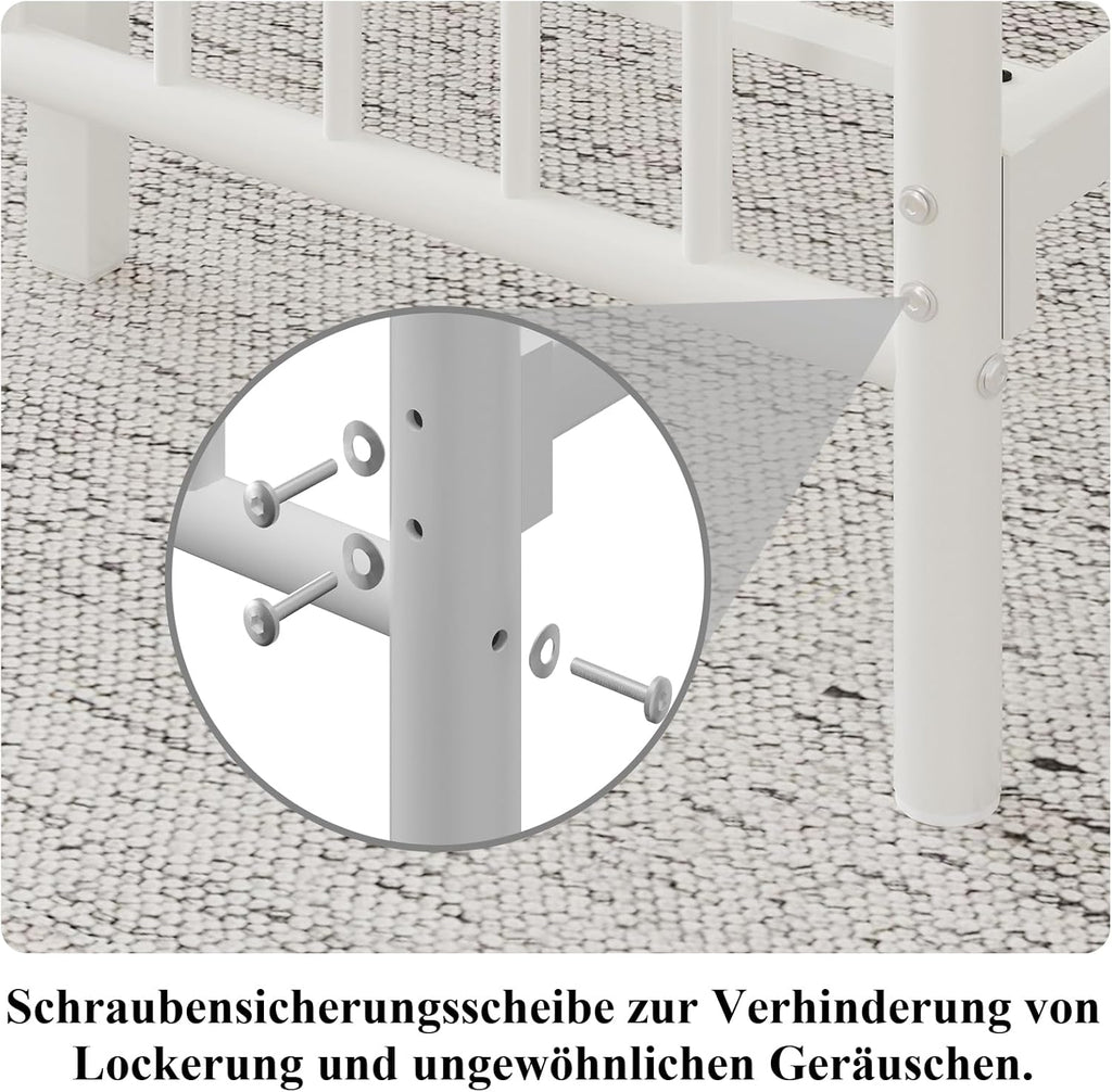 Bett 140 x 200 cm, Modernes Metallbett 140 x 200 cm mit Kopf- und Fußteil, viktorianischer Stil, Stauraum unter dem Bett, Einfach zu Montieren, Kein Lattenrost Erforderlich, Geräuscharm, Weiß