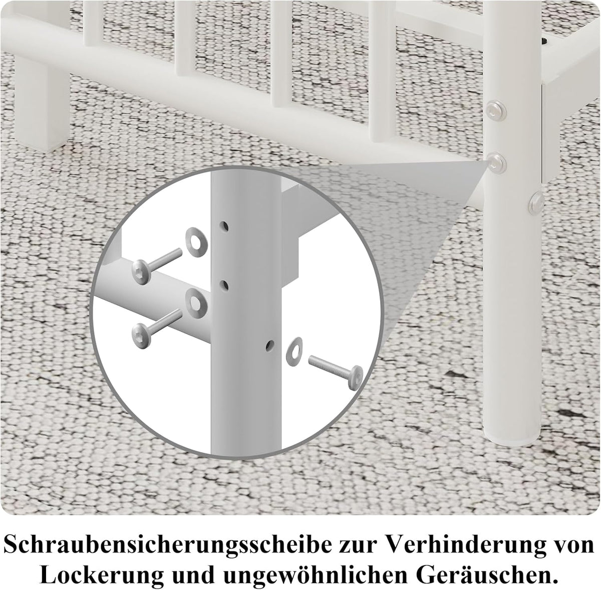 Bett 140 x 200 cm, Modernes Metallbett 140 x 200 cm mit Kopf- und Fußteil, viktorianischer Stil, Stauraum unter dem Bett, Einfach zu Montieren, Kein Lattenrost Erforderlich, Geräuscharm, Weiß