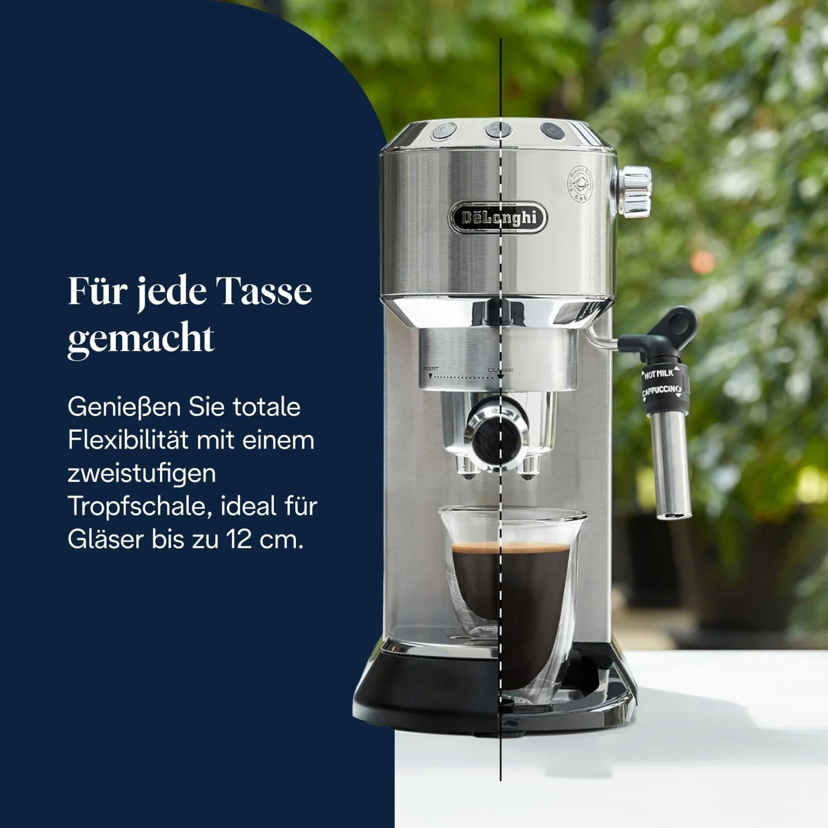 De'Longhi EC 685.M Dedica Style Espressomaschine 1L – 15 bar, Milchschaumdüse, 15cm, Metall