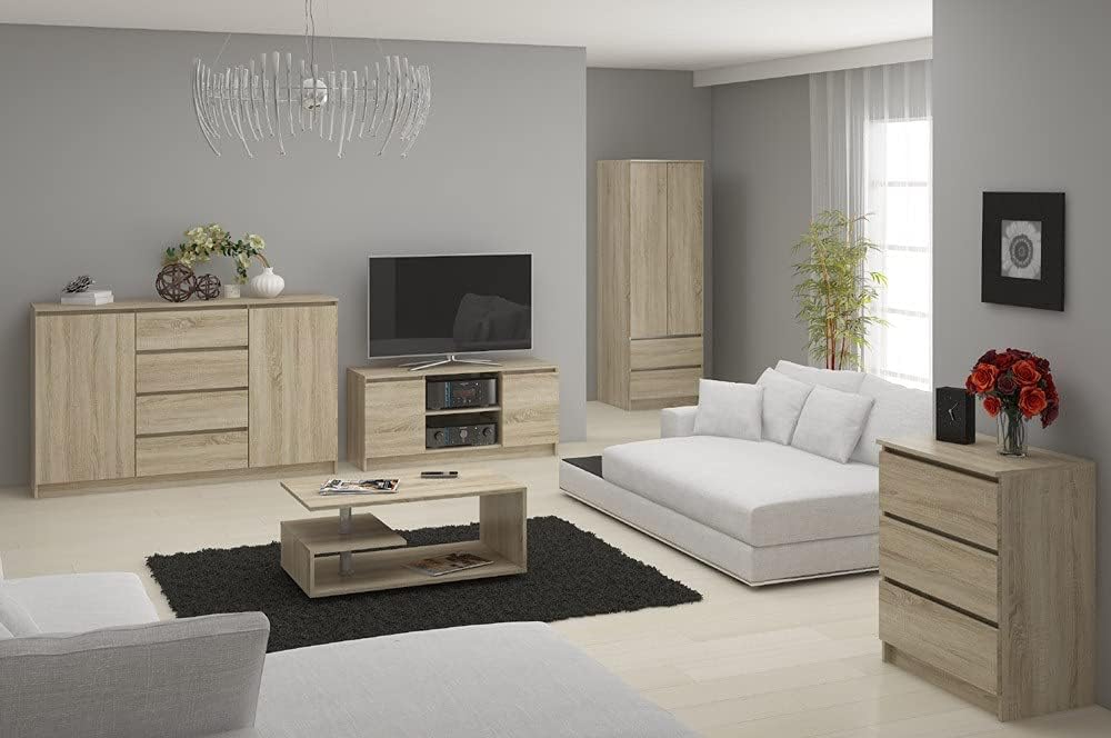 AKORD Kommode K 160 cm | 4 Schubladen und 2 Türen | für Wohnzimmer Schlafzimmer Schrank Wohnzimmer | Modernes Funktionelles Design | Schichtstoffplatte 16mm | Farbe Sonoma