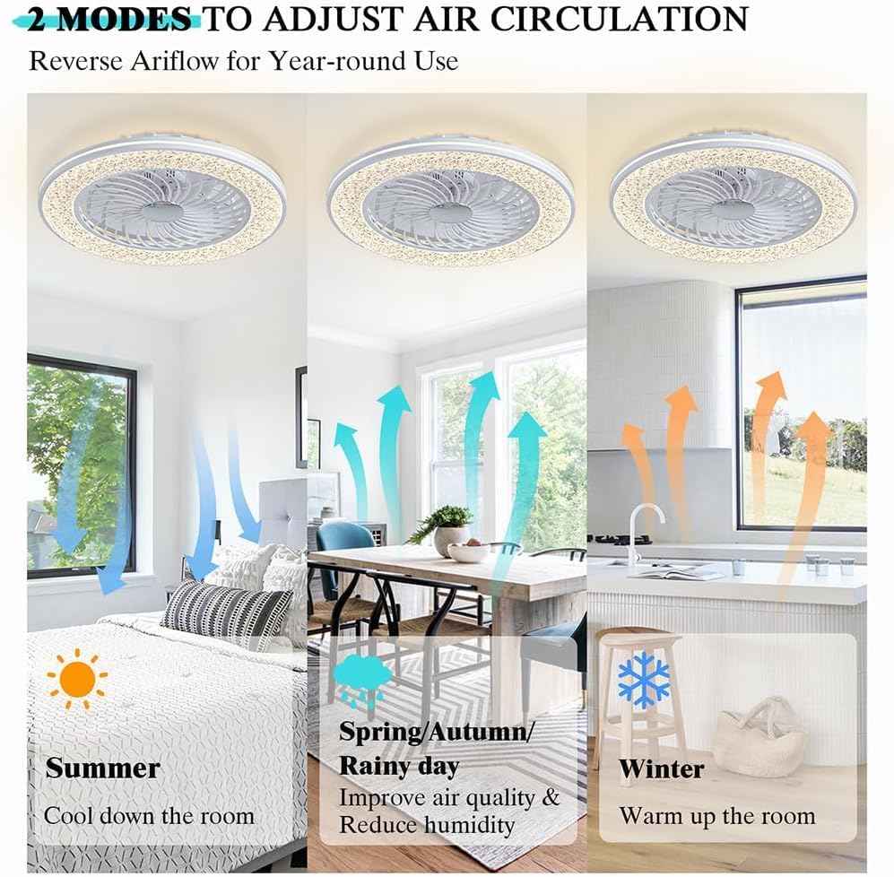 Smarte Deckenventilator mit Beleuchtung Kompatibel mit Alexa und Google Assistant RGB Deckenleuchte mit Ventilator Dimmbar mit Fernbedienung Leiser Fan Deckenlampe für Schlafzimmer Wohnzimmer Ø50CM