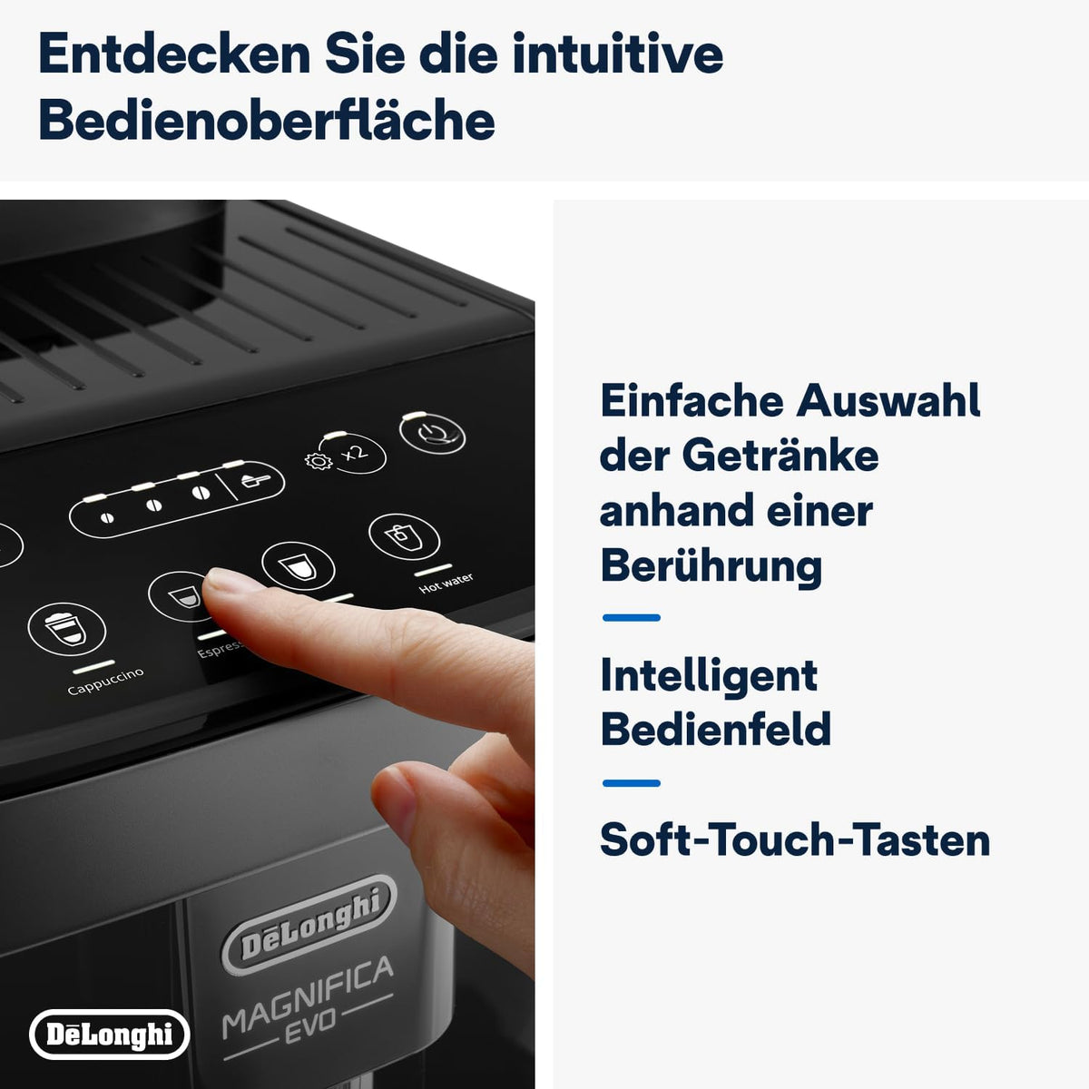 De'Longhi Magnifica Evo ECAM 292.81.B Kaffeevollautomat mit LatteCrema Milchsystem, 7 Direktwahltasten für Cappuccino, Espresso und weitere Kaffeespezialitäten, 2-Tassen-Funktion, Schwarz