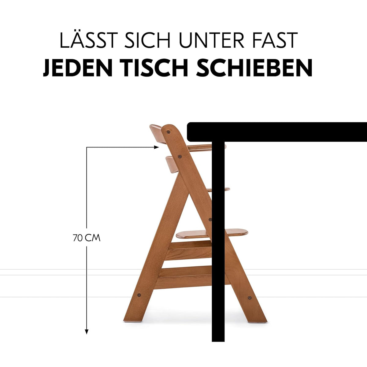 hauck Alpha+ Newborn Set mit Premium Bouncer Dark Grey - Baby Holz Hochstuhl ab Geburt mit Liegefunktion - extra flacher Aufsatz für Neugeborene & Sitzpolster - Walnuss