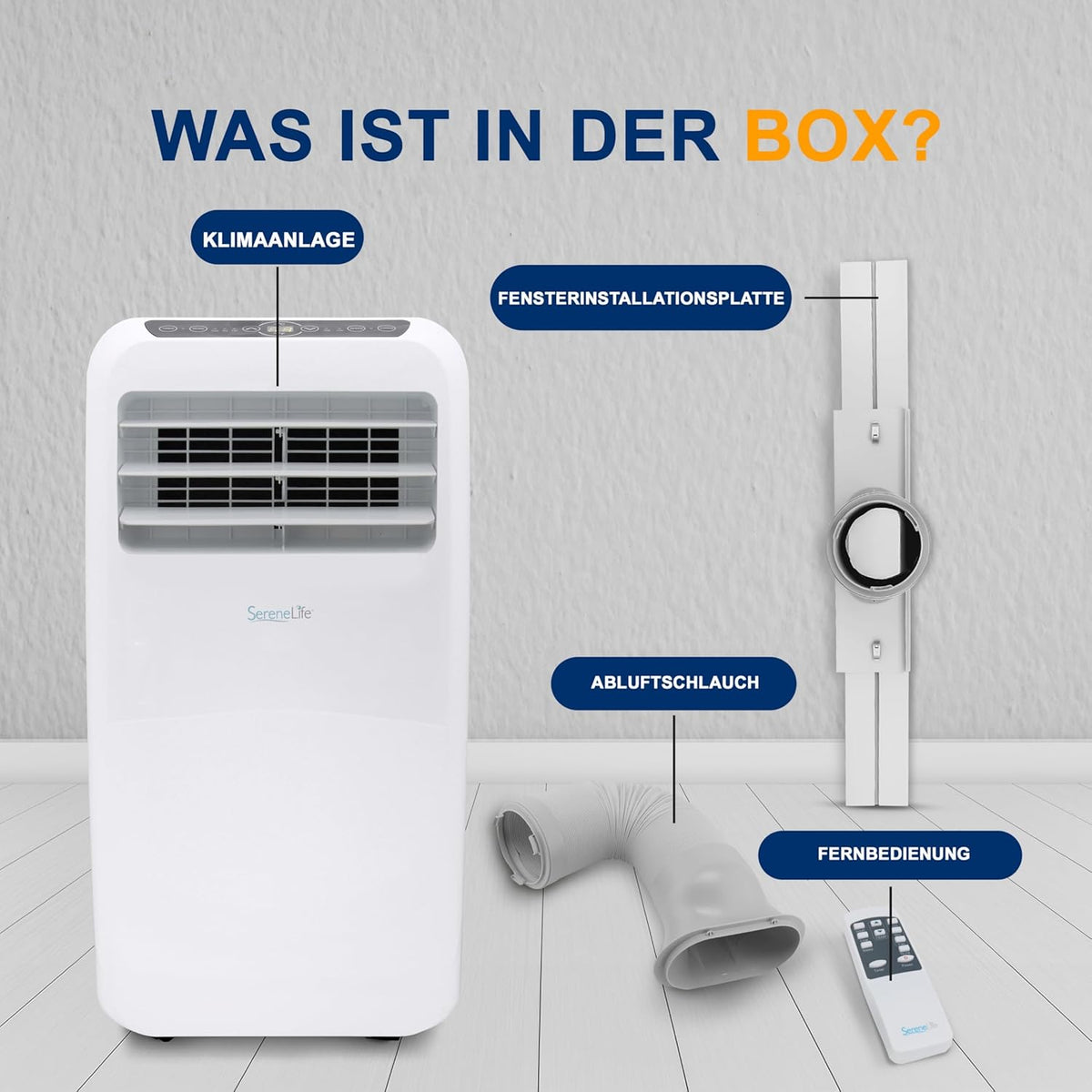 SereneLife Mini Klimaanlage mobil, 3-in-1 mobiles Klimagerät mit Abluftschlauch – Luftkühler, Luftentfeuchter & Ventilator, Air conditioner – 9.000 BTU, 1,5L Feuchtigkeit/Stunde, kühlt Räume bis 42 m2