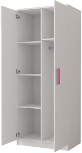 Fabryka Mebli Idźczak Kinderzimmer-Set Jonas I 01 - Schrank, Bett, Wandregal, Kommode, Schreibtisch, Nachttisch - Kleiderschrank - Skandinavischer Stil, Modern Design - Weiß/Grau