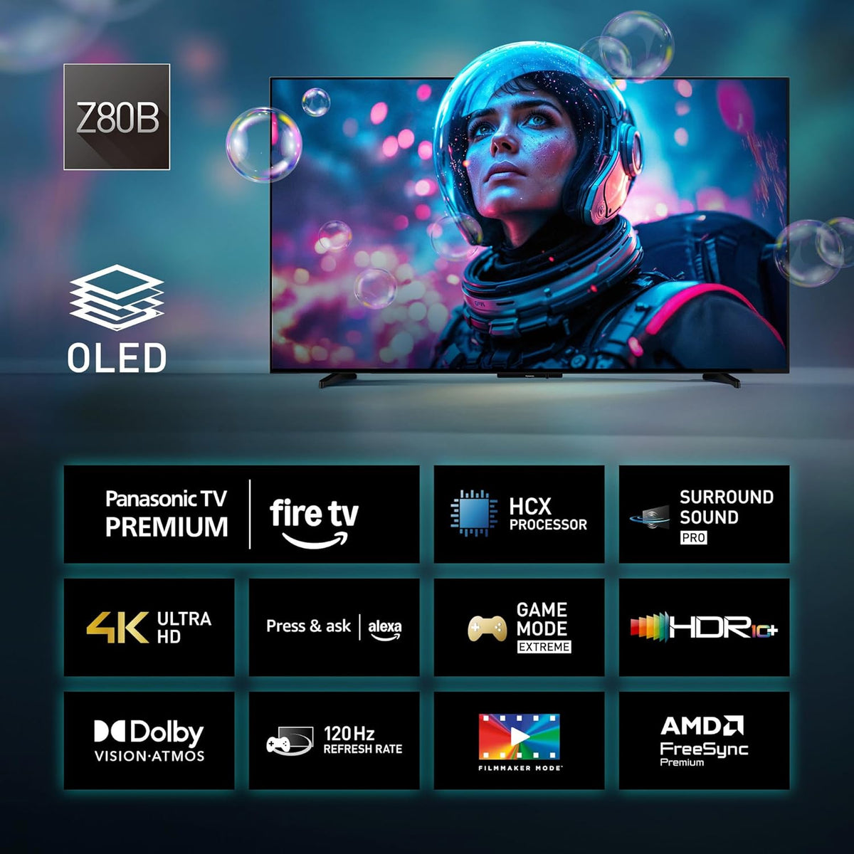 Panasonic Premium TV-55Z80BEZ, Z80B-Serie, 55 Zoll, 4K Ultra HD OLED Smart TV, 2025, Fire TV, Dolby Vision & Atmos, Game Mode Extreme, Alexa & Apple Support, Bluetooth, Schwarz