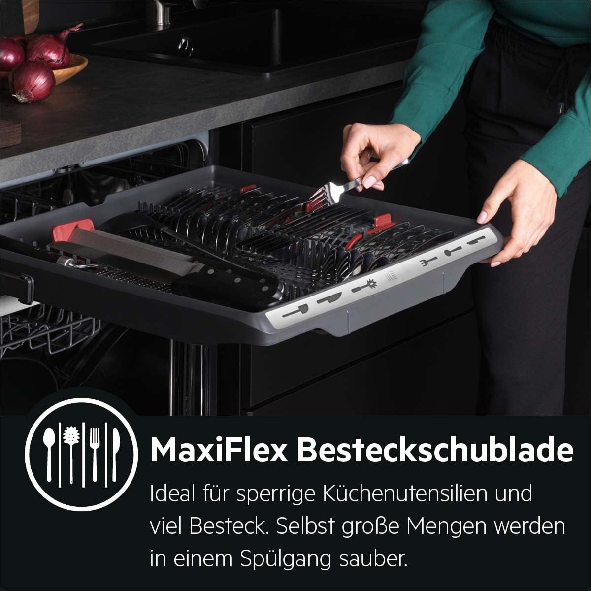 AEG Teilintegrierter Geschirrspüler 60 cm/Serie 7000 - Glasschutz/Energieklasse A-10% / MaxiFlex Besteckschublade/Innenbeleuchtung/leise 40dB / ComfortRails / 14 MG/Wasserstopp / FEE7770APM