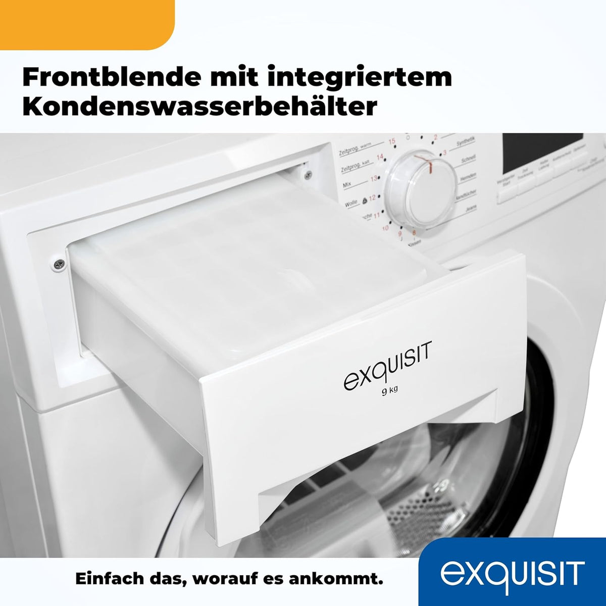 Exquisit Wärmepumpentrockner 9kg - leise Trocknung mit Knitterschutz, digitaler Anzeige & Schuhtray - TWP903-410 weiss