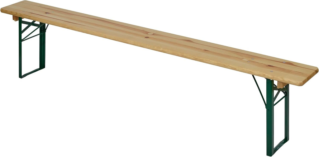 METRO Professional Bierzeltgarnitur, 3-TLG. Gartenmöbel Set, 1 Bier-Tisch 220 x 70 cm, 2 Bierbänke 220 x 25 cm, Klappbar, Naturbraun/Grün