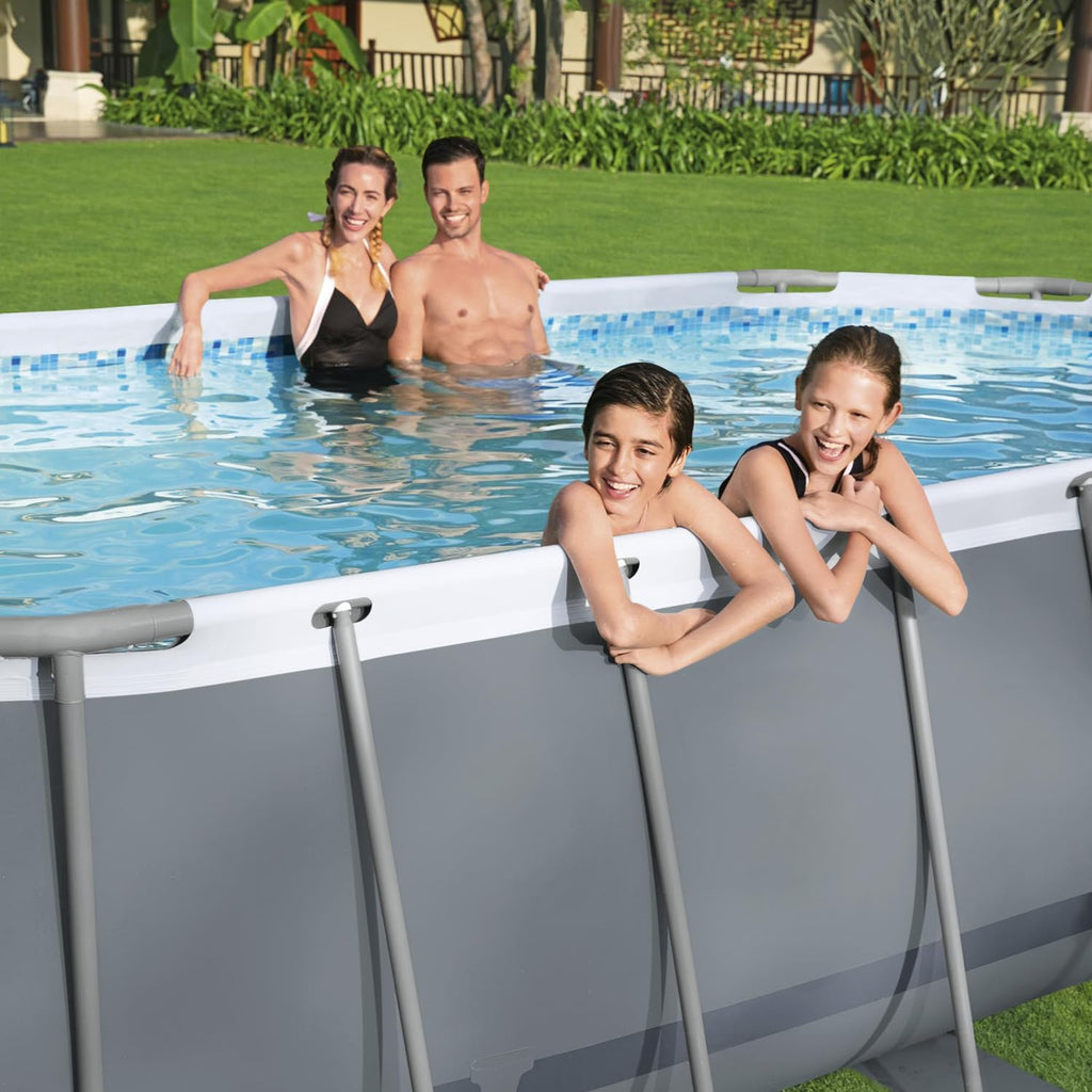 Bestway Power Steel Frame Pool Set, oval, mit Filterpumpe 305 x 200 x 84 cm, grau, 5614A