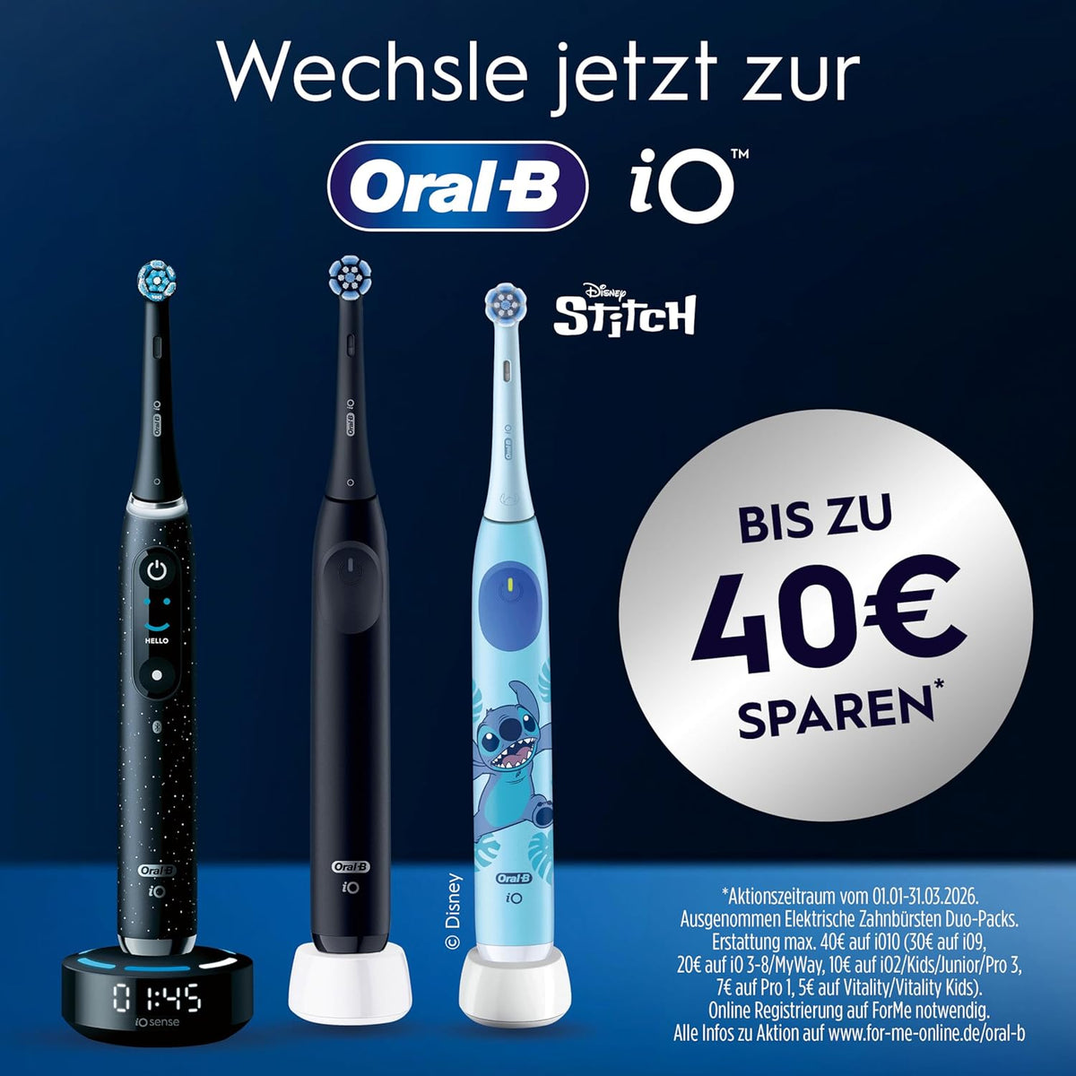 Oral-B iO Series 9 Elektrische Zahnbürste — Electric Toothbrush, Inkl. 1 Aufsteckbürste — 7 Modi für Zahnpflege, CHIP Testsieger (11/25), Designed by Braun, Dunkelblau