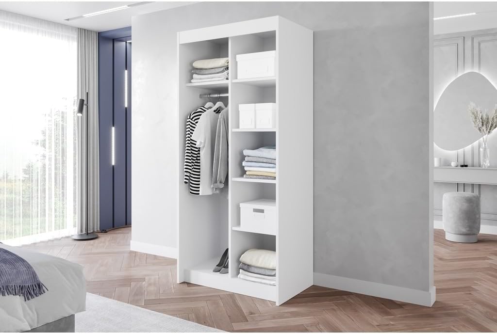 L1 100 cm Weiß Schiebetüren Kleiderschrank 100x216x60 cm Schlafzimmermöbel, Aufbewahrung - Mehrzweckschrank - Farbe: Weiß