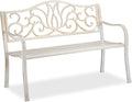 Relaxdays Gartenbank Antik für 2 Personen, Balkon, Terrasse, Premium Rostschutz, Metallbank 90x127,5x63 cm, weiß-bronze