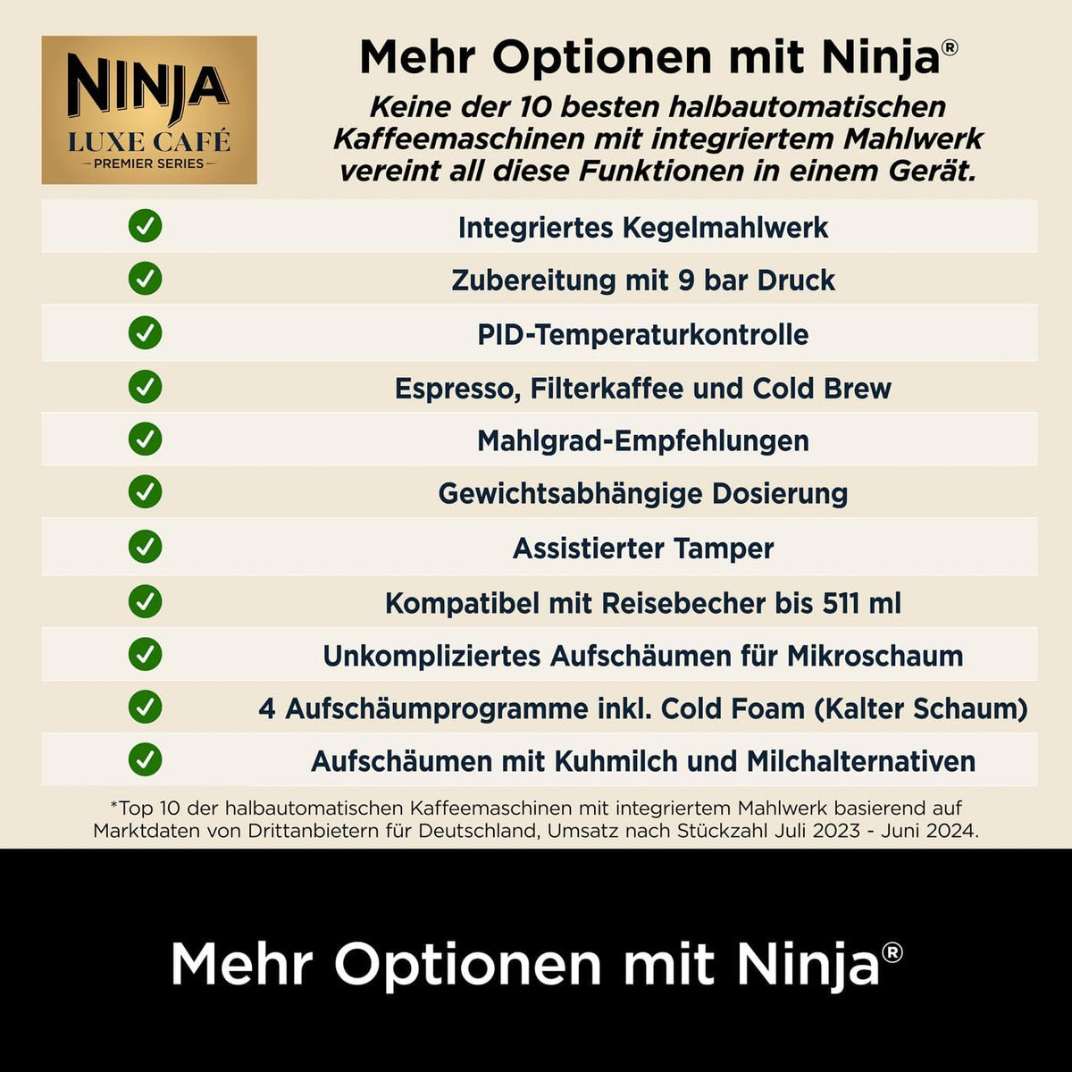Ninja Luxe Essential 2-in-1-Kaffeemaschine mit Mahlwerk und Aufschäumer für Latte, Cappuccino & Espresso, einfache Handhabung, 2 Voreinstellungen zum Aufschäumen, Silber, ES501EU