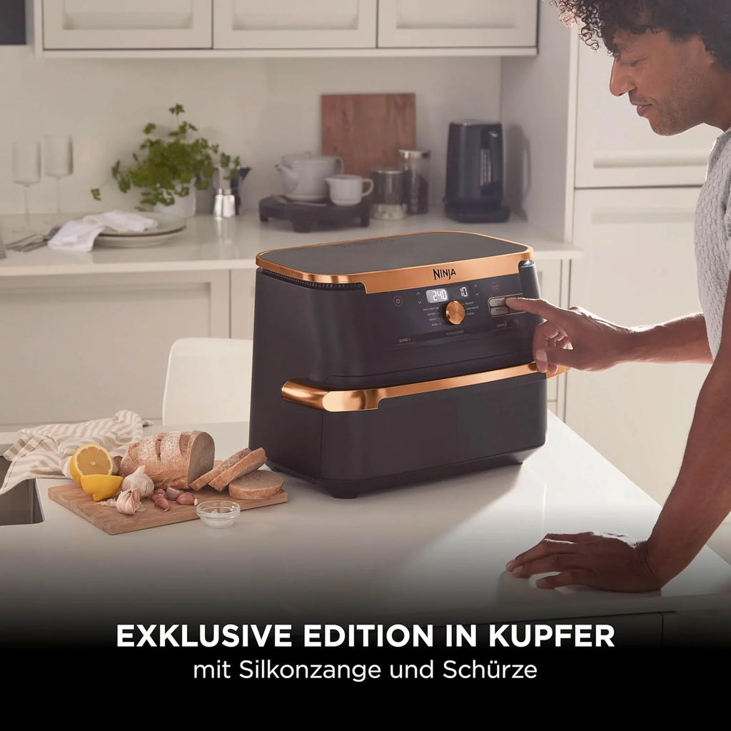 Ninja AF500EUCP Foodi FlexDrawer Heißluftfritteuse 10,4L – 7 Funktionen, Dual Zone, 2470W, Schwarz/Kupfer