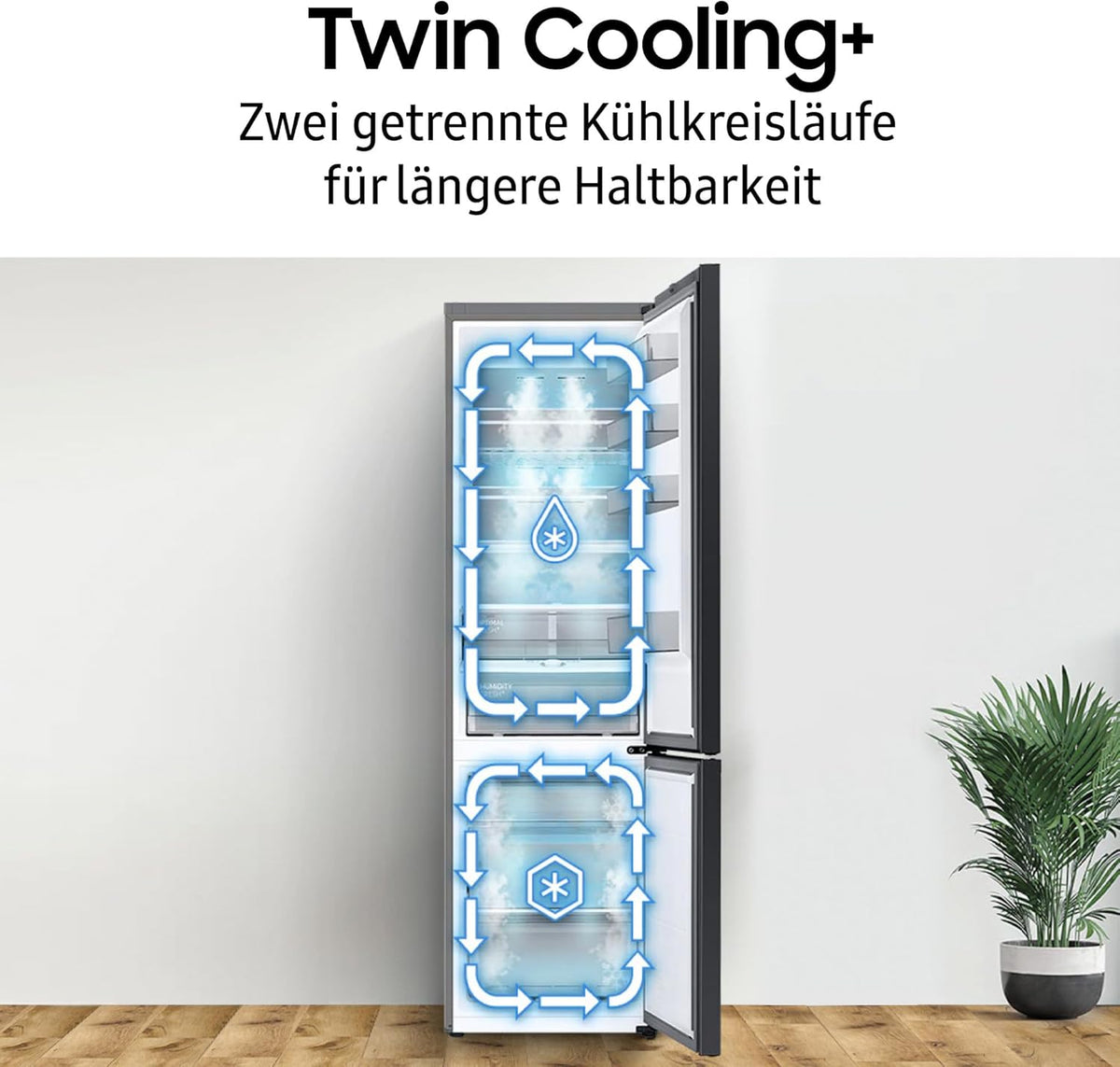 RL38T607BB1/EF Kühl-Gefrierkombination, 203 cm, 387 l, Kühlschrank mit Gefrierfach, Twin Cooling+, No Frost+, SpaceMax, Optimal Fresh+, Humidity Fresh, Premium Black Steel