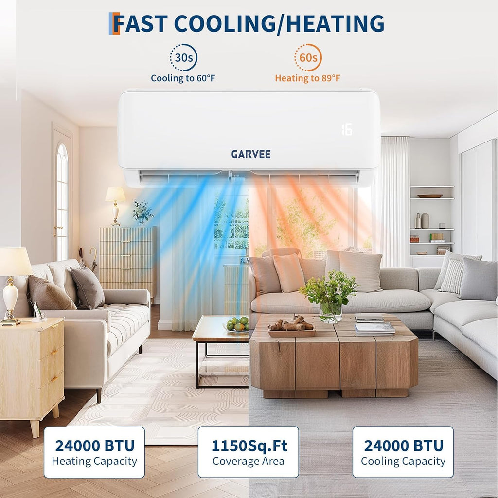 Klimaanlage Split, Kühlung und Heizung, 24000 Btu Split Klimaanlage, Inverter Klimagerät, Wifi & App Klimaanlage Wandmontage, Sehr Leise, Timerfunktion, R32 Kältemittel, Energieeinsparung, bis 120qm