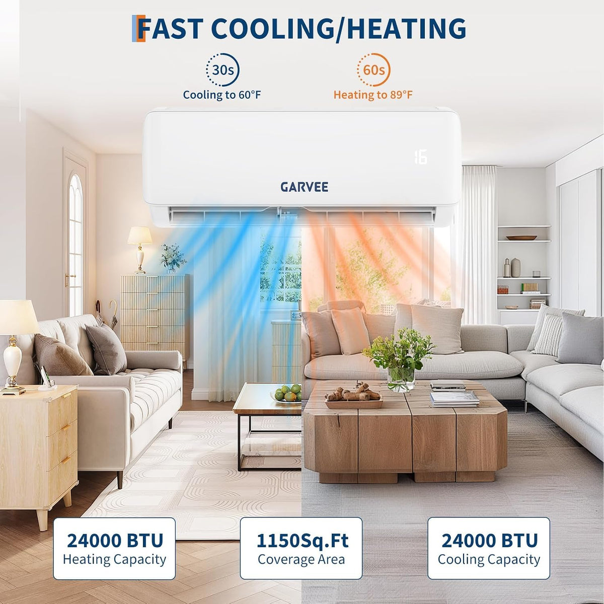 Klimaanlage Split, Kühlung und Heizung, 24000 Btu Split Klimaanlage, Inverter Klimagerät, Wifi & App Klimaanlage Wandmontage, Sehr Leise, Timerfunktion, R32 Kältemittel, Energieeinsparung, bis 120qm