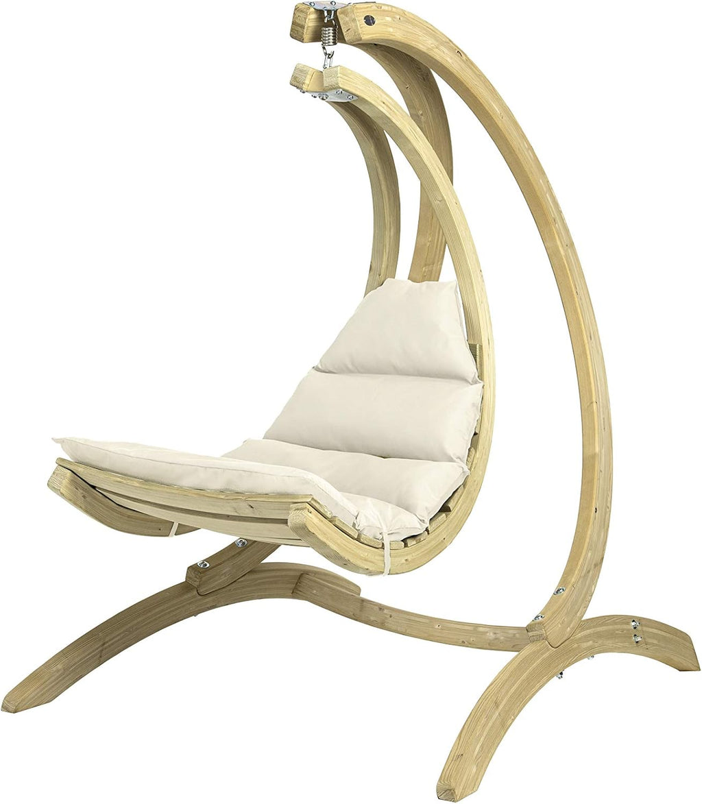 AMAZONAS Swing Chair Creme stylischer Schwebesessel mit extra Dicker Matratze aus FSC Fichtenholz bis 120 kg