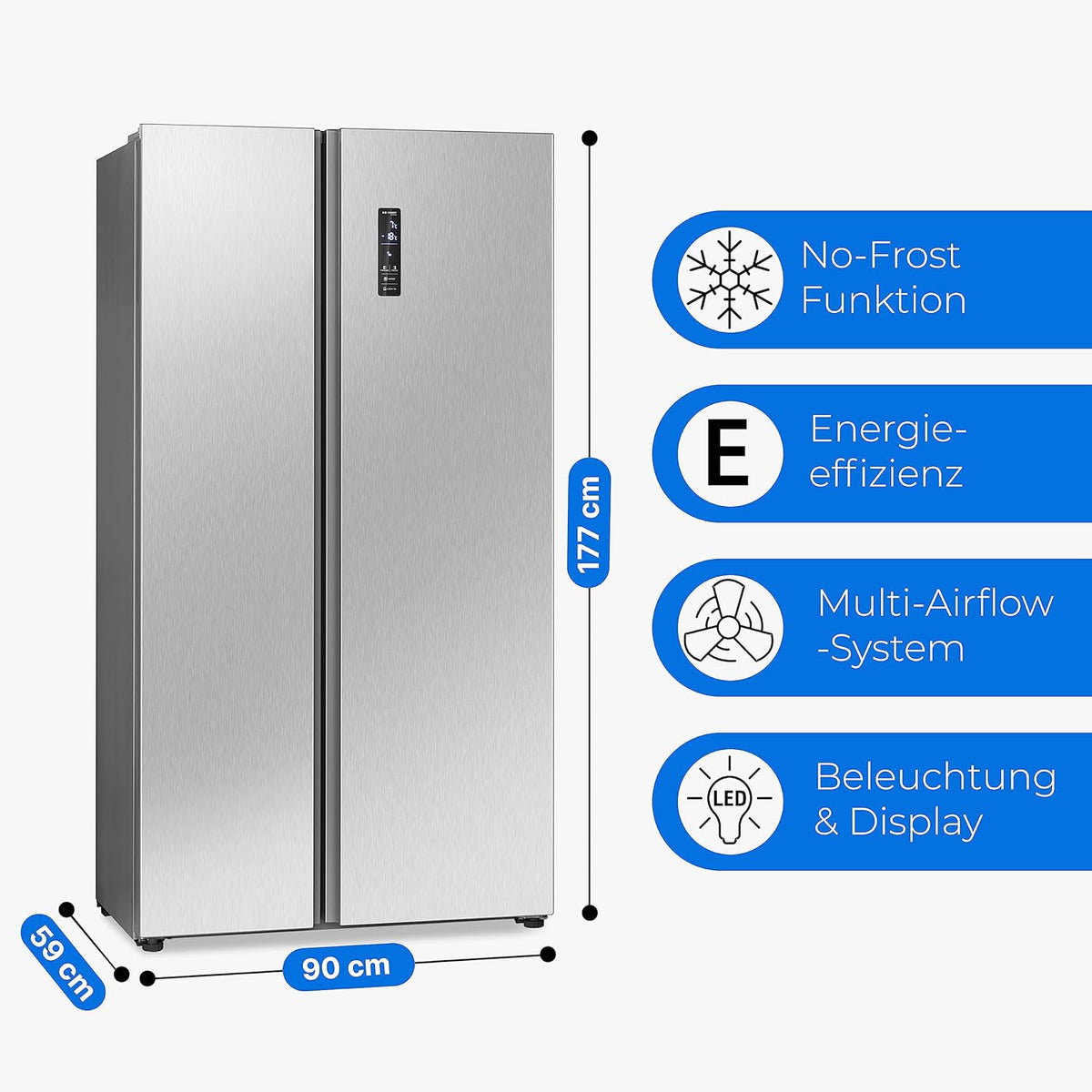 Bomann® Side by Side Kühl Gefrierkombination | No Frost | 442L Inhalt | Kühlschrank mit Gefrierfach | Kühlschrank mit MultiAirflow-Technologie | Verbrauch 287 kWh/Jahr | SBS 7344 inox