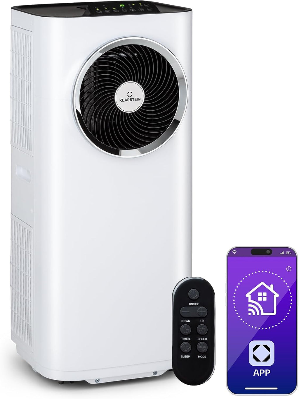 Klarstein Kraftwerk Eco Smart 11 Mobiles Klimagerät – 11,500 BTU, 35-59 m², WiFi & App-Steuerung, 3-in-1 Klimaanlage, Ventilator & Entfeuchter, Leise 50 dB, A+ Effizienz, Fensterkit Inkl., Weiß