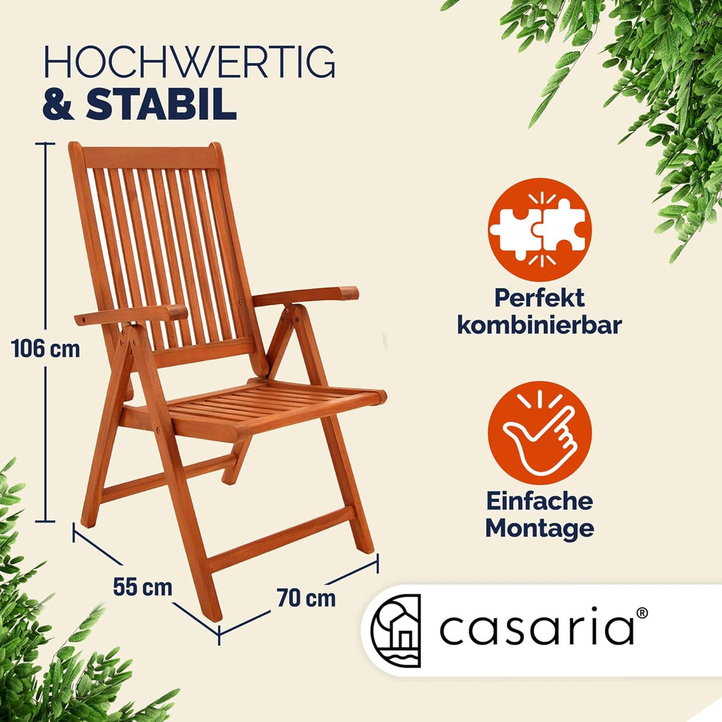 Casaria® 2er Set Gartenstuhl Balkonstuhl Holz FSC®-Zertifiziert Eukalyptus Klappbar Rückenlehne 5-Fach Verstellbar 55x70cm Garten Balkon Terrasse Klappstuhl Hochlehner Braun