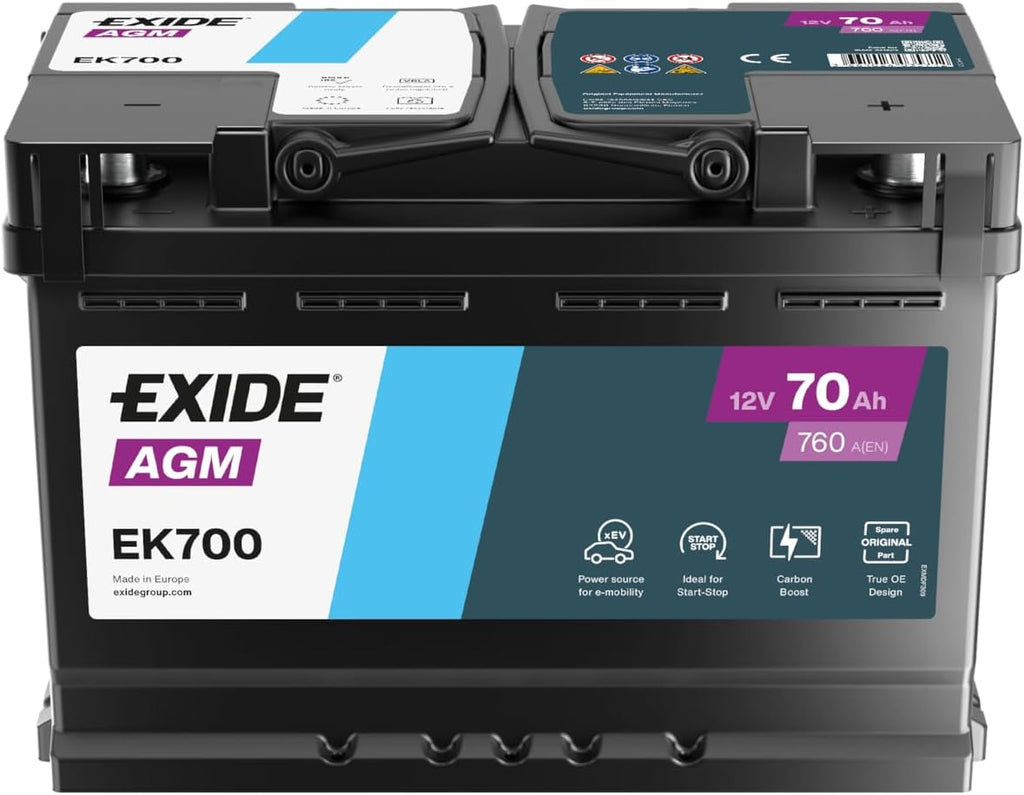Exide EK700 AGM Starter-Batterie Start-Stop 12V 70Ah 760A