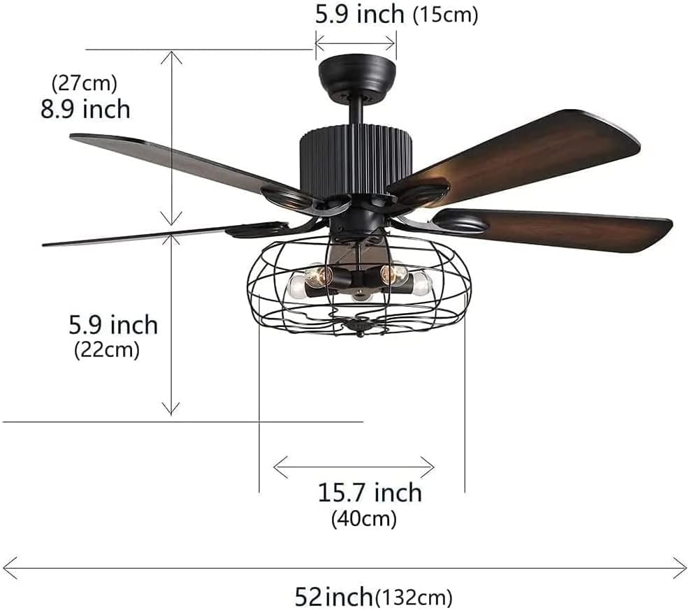 Deckenventilator Licht Mit Beleuchtung Fernbedienung Dimmbar E27 Fan Deckenleuchte LED Kronleuchter Loft Lüfter Deckenlampe Retro Industrie Stumm Leise Wohnzimmer Schlafzimmer Esszimmer Timing