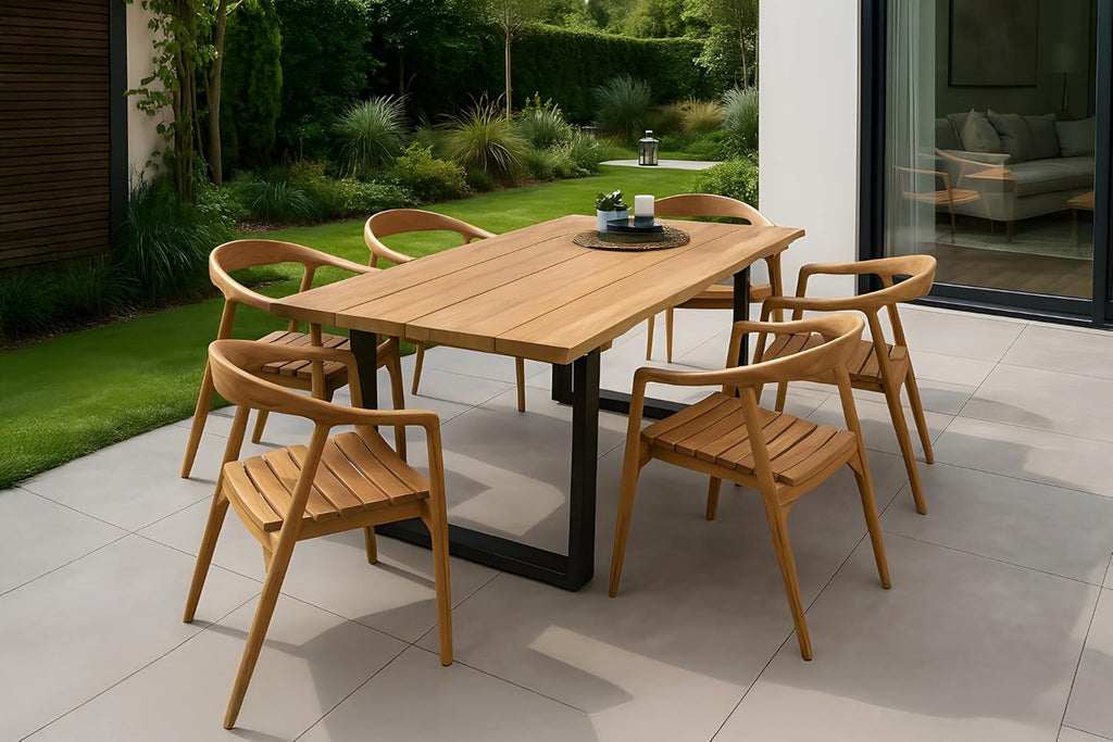 SAM Gartentisch Bogota | 180 x 90 cm | Teakholz massiv | echte Baumkante | U-Gestell Metall Schwarz | Outdoor-Esstisch & Unikat für Garten & Terrasse