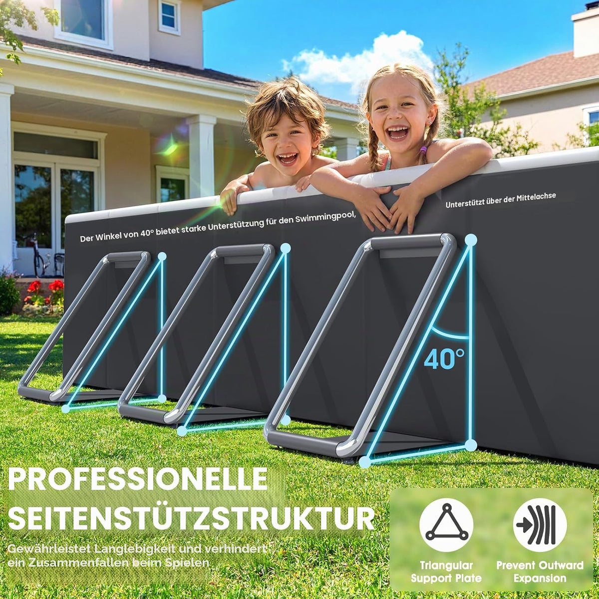 Luxfero Rectangular Frame Pool mit Dach, Faltbarer Aufstellpool Rechteckig, Verdickung Schwimmbecken mit Schatten, Schnelle Installation Gartenpool, Faltbarer Außen-Swimmingpool, 228 x 127 x 50 cm