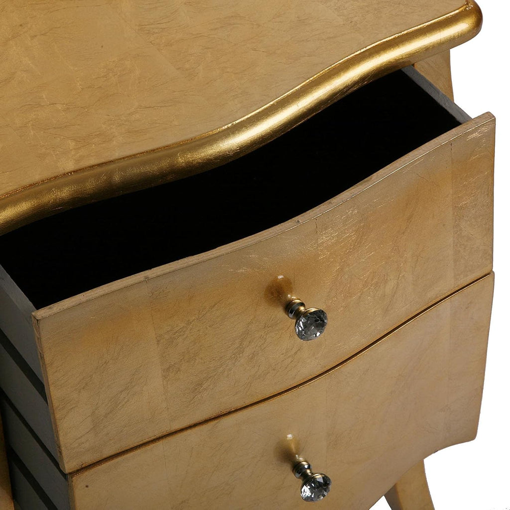 Versa Cagliari Nachttisch Kleiner oder zusätzlicher Tisch für das Schlafzimmer oder das Wohnzimmer, mit 2 Schubladen, Maßnahmen (H x L x B) 60 x 39 x 50 cm, Holz, Farbe: Golden